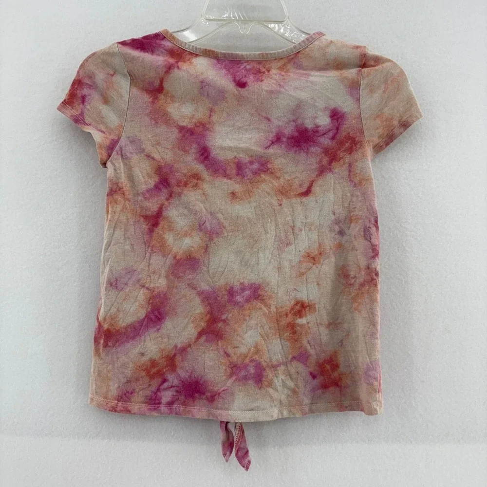 Justice Tie Front‎ T-Shirt Top Girls Pink Tie Dye Flower Graphic Size M